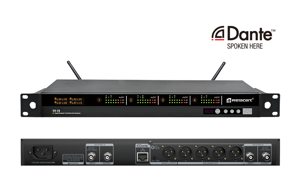 UR-2Q-Dante四通道真分集無線麥克風接收機前后板 UR-2Q-Dante四通道真分集無線麥克風接收機前后板